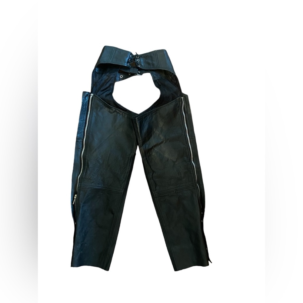 "Genuine Leather" unisex leather chaps‎ black-size large